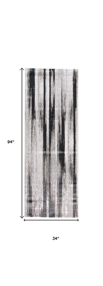 4' X 6' Black Silver and Gray Abstract Power Loom Area Rug